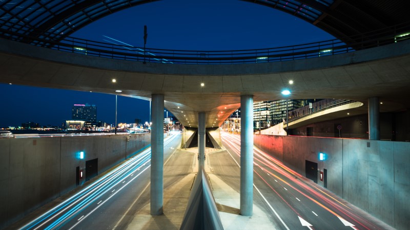 Amsterdam central station road during the night